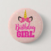 Cute Unicorn BIRTHDAY GIRL Ronde Button 5,7 Cm (Voorkant)