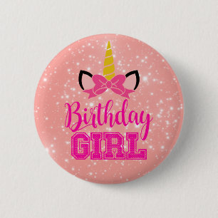 Cute Unicorn BIRTHDAY GIRL Ronde Button 5,7 Cm