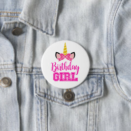 Cute Unicorn BIRTHDAY GIRL Ronde Button 7,6 Cm