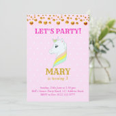Cute Unicorn Birthday Invitation Kaart (Staand voorkant)