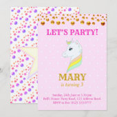 Cute Unicorn Birthday Invitation Kaart (Voorkant / Achterkant)