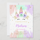 Cute Unicorn Birthday Invitation Kaart (Voorkant)