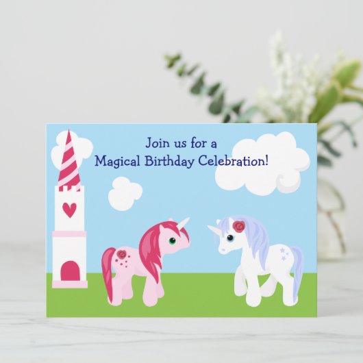 Cute Unicorn Birthday Invitation Kaart (Staand voorkant)