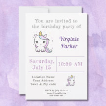Cute Unicorn Birthday Invitation
