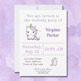 Cute Unicorn Birthday Invitation Kaart