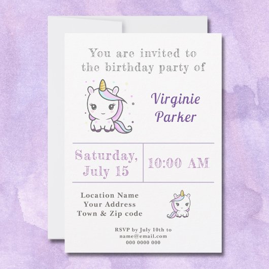 Cute Unicorn Birthday Invitation Kaart
