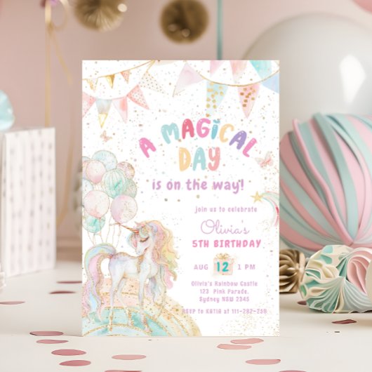 Cute Unicorn Birthday Invitation Kaart