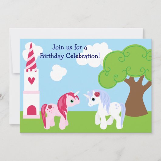 Cute Unicorn Birthday Invitation Kaart (Voorkant)