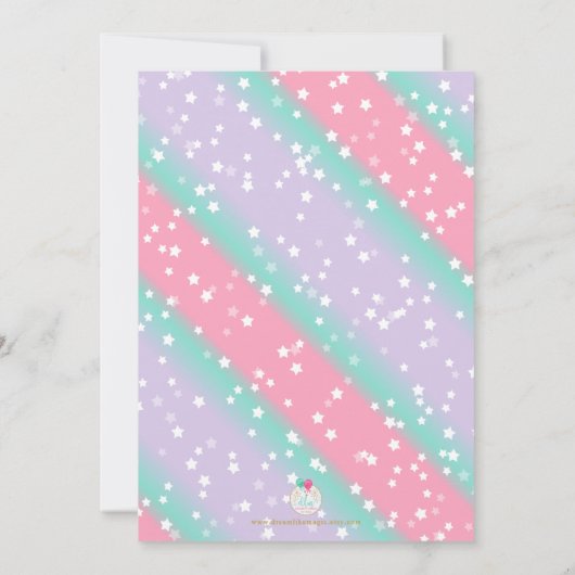 Cute Unicorn Birthday Invitation vijfde vijf Kaart (Achterkant)