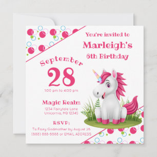 Cute Unicorn Birthday Invitation with Polka Dots Kaart