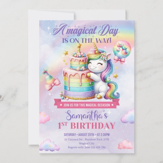 Cute Unicorn Birthday Kaart (Voorkant)