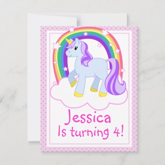 Cute Unicorn Birthday Party Invitation Kaart (Voorkant)