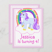 Cute Unicorn Birthday Party Invitation Kaart (Voorkant / Achterkant)