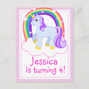 Cute Unicorn Birthday Party Invitation Kaart