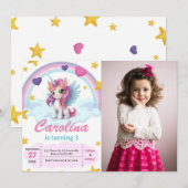 Cute Unicorn Birthday Party Kaart (Voorkant / Achterkant)