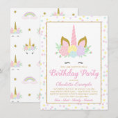 Cute Unicorn Birthday Party Kaart (Voorkant / Achterkant)