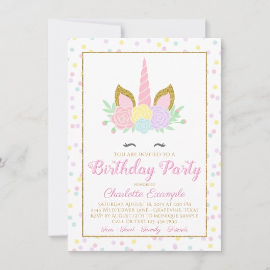 Cute Unicorn Birthday Party Kaart (Voorkant)