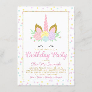Cute Unicorn Birthday Party Kaart