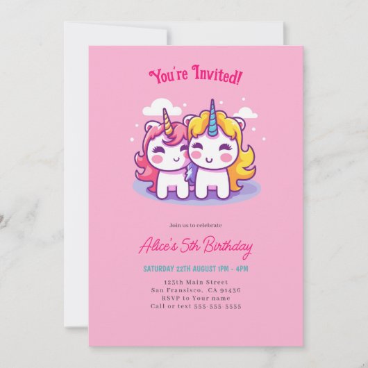 Cute Unicorn Birthday Party Kaart (Voorkant)