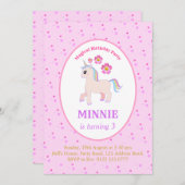 Cute Unicorn Birthday Party Kaart (Voorkant / Achterkant)