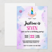 Cute Unicorn Birthday Party Kaart (Voorkant / Achterkant)