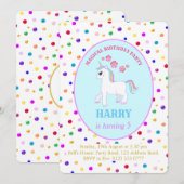 Cute Unicorn Birthday Party Kaart (Voorkant / Achterkant)