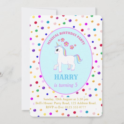 Cute Unicorn Birthday Party Kaart (Voorkant)