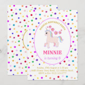 Cute Unicorn Birthday Party Kaart (Voorkant / Achterkant)