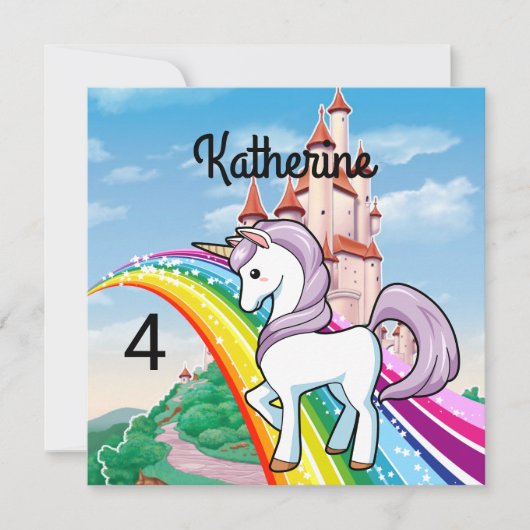 Cute UNICORN Birthday Personalize Girl's Name Age (Voorkant)
