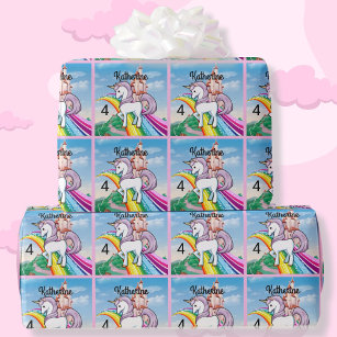 Cute UNICORN Birthday Personalize Girl's Name Age Cadeaupapier