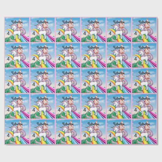 Cute UNICORN Birthday Personalize Girl's Name Age Cadeaupapier (Vlak)