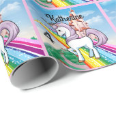 Cute UNICORN Birthday Personalize Girl's Name Age Cadeaupapier (Rol Hoek)