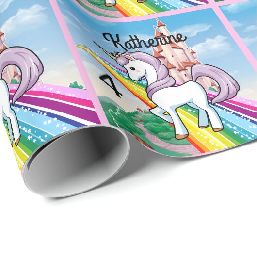 Cute UNICORN Birthday Personalize Girl's Name Age Cadeaupapier (Rol Hoek)