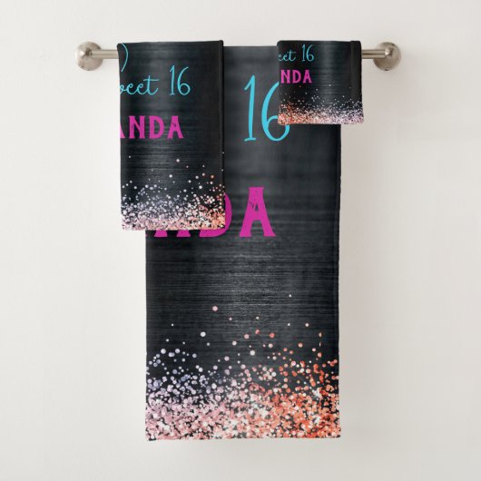 Cute unicorn Black glitter verjaardagsmonogram Bad Handdoek (Insitu)