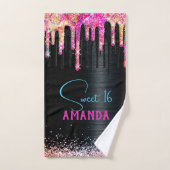 Cute unicorn Black glitter verjaardagsmonogram Bad Handdoek (Handdoek)