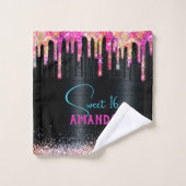 Cute unicorn Black glitter verjaardagsmonogram Bad Handdoek (Wasdoekje)