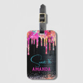 Cute unicorn Black glitter verjaardagsmonogram Bagagelabel (Voorkant (verticaal))