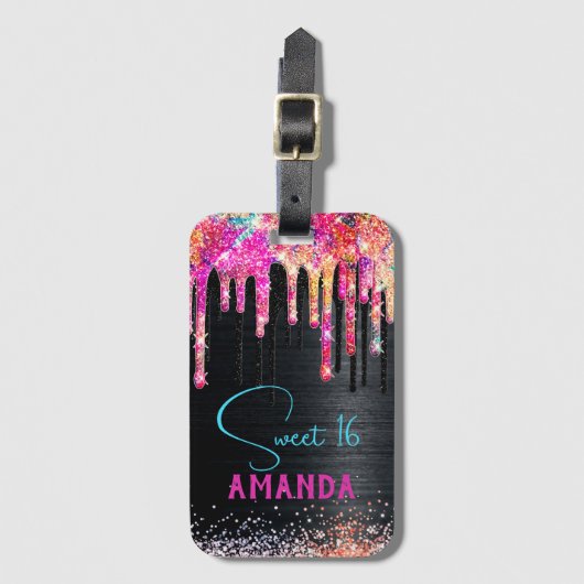 Cute unicorn Black glitter verjaardagsmonogram Bagagelabel (Voorkant (verticaal))