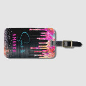 Cute unicorn Black glitter verjaardagsmonogram Bagagelabel (Voorkant (horizontaal))