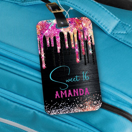 Cute unicorn Black glitter verjaardagsmonogram Bagagelabel