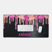 Cute unicorn Black glitter verjaardagsmonogram Bureaumat (Keyboard & Muis)