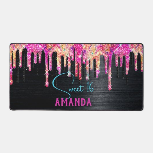 Cute unicorn Black glitter verjaardagsmonogram Bureaumat (Voorkant)