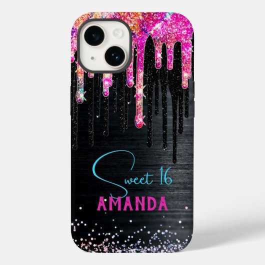 Cute unicorn Black glitter verjaardagsmonogram Case-Mate iPhone Case (Achterkant)