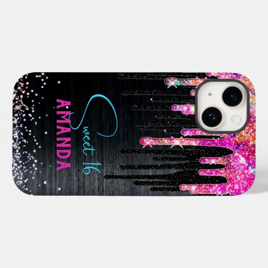 Cute unicorn Black glitter verjaardagsmonogram Case-Mate iPhone Case (Achterkant (horizontaal))