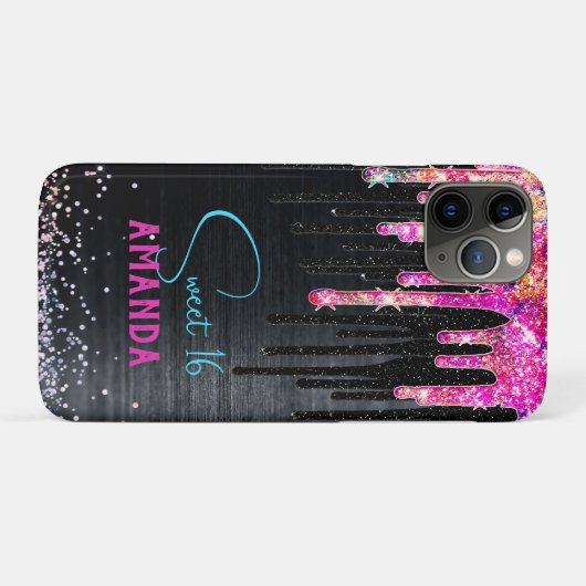 Cute unicorn Black glitter verjaardagsmonogram Case-Mate iPhone Case (Achterkant (horizontaal))