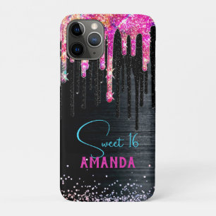 Cute unicorn Black glitter verjaardagsmonogram Case-Mate iPhone Case