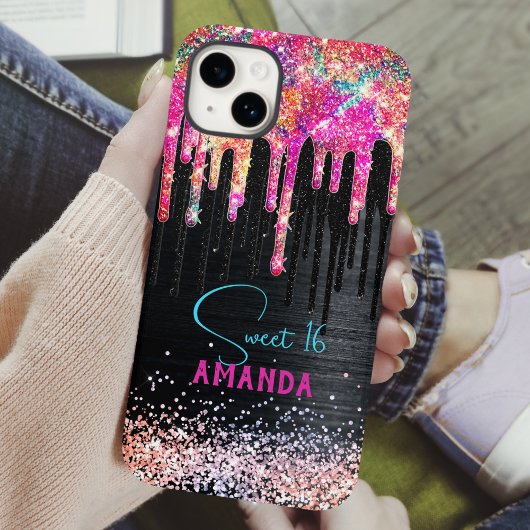 Cute unicorn Black glitter verjaardagsmonogram Case-Mate iPhone Case