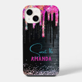 Cute unicorn Black glitter verjaardagsmonogram iPhone Hoesje (Achterkant)
