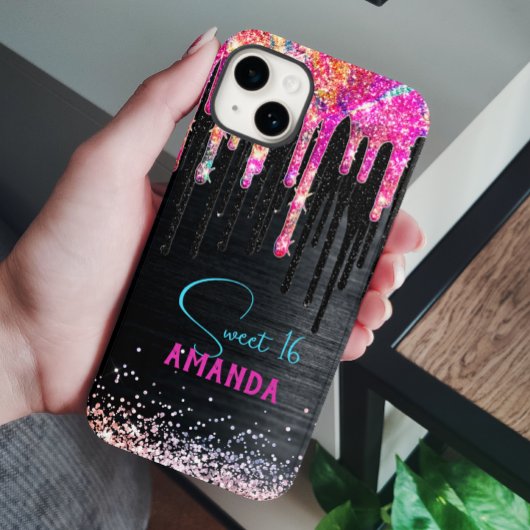 Cute unicorn Black glitter verjaardagsmonogram iPhone Hoesje