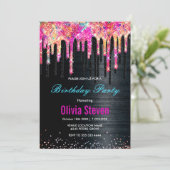 Cute unicorn Black glitter verjaardagsmonogram Kaart (Staand voorkant)